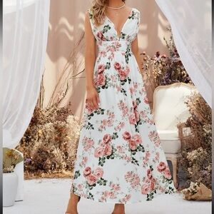 Floaral print v neck dress